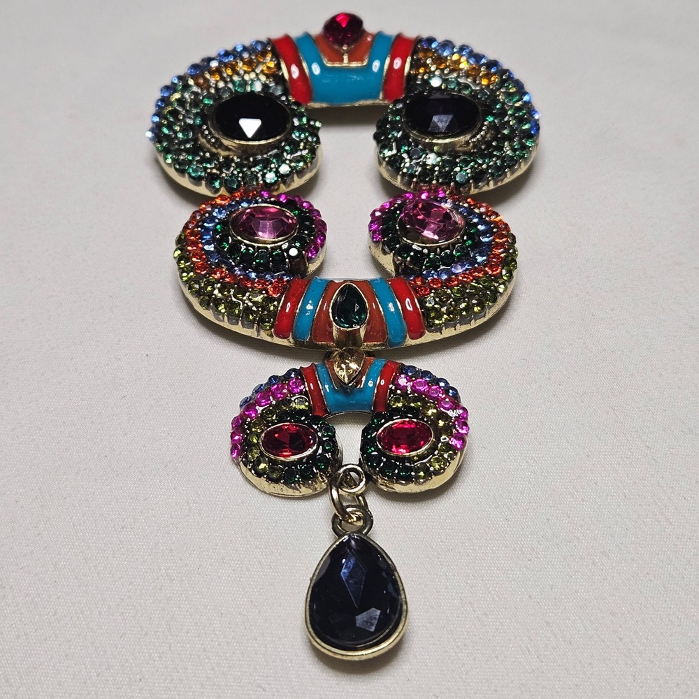Statement Brooch Womens OS Multicolor Enamel Rhinestone Tiered Boho